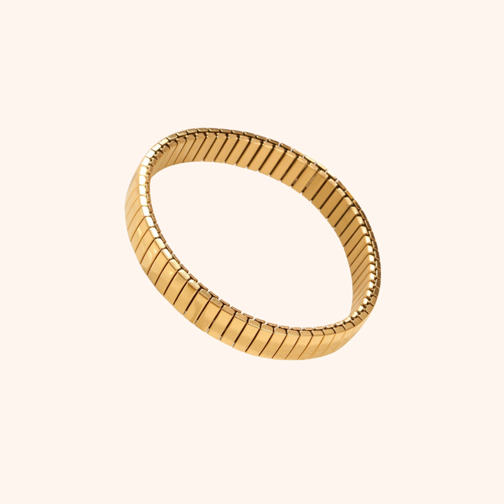 gold 9mm stretch bracelet in 18k gold and stainless steel with ribbed design